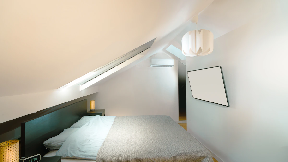 Confort obtenu sous les combles Chambre lumineuse aménagée sous les pentes du toit